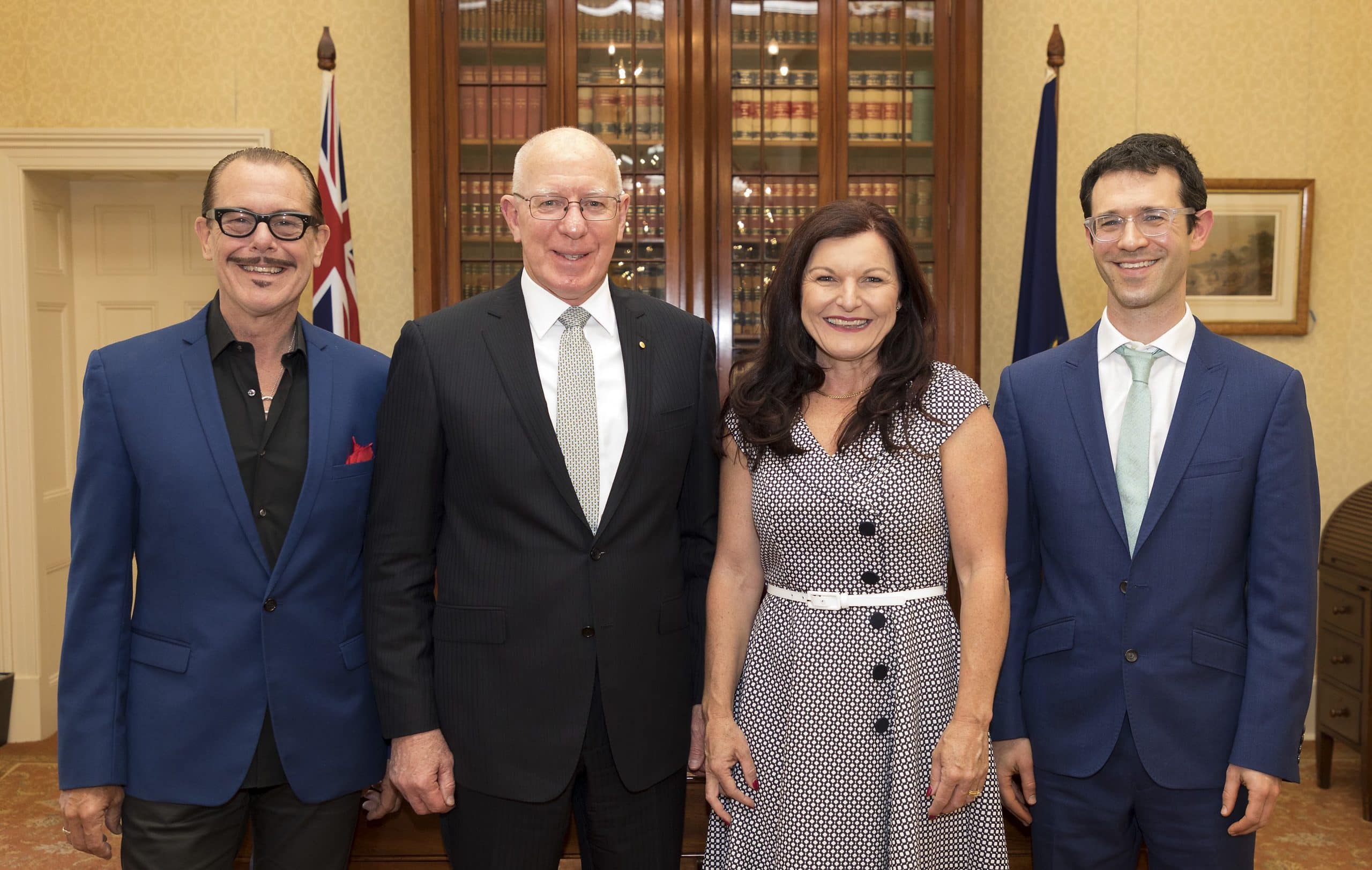 Ex-INXS band member Mr Kirk Pengilly, Governor-General Mr David Hurley with GA CEO Ms Annie Gibbins and president Associate Professor Simon Skalicky.