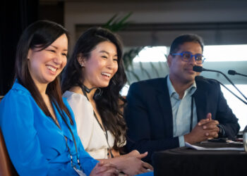 Dr Andrea Ang (from left), Dr Tayna Trinh and A/Prof Chameen Samarawickrama were among the delegates and speakers. Image: Ophthalmology Updates!
