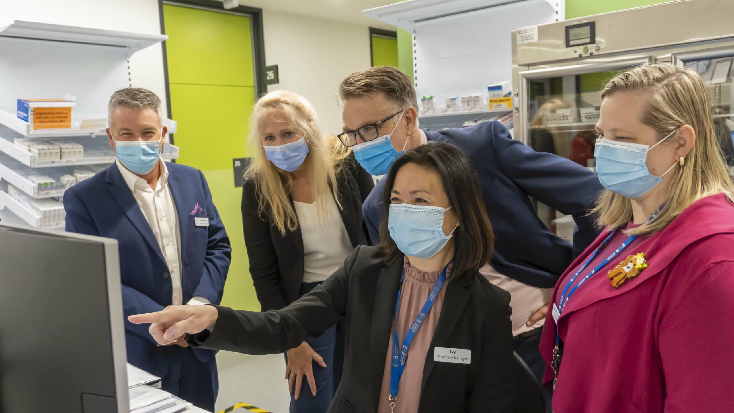 L – R: Royal Victorian Eye and Ear Hospital (RVEEH) CEO Brendon Gardner, Australian Digital Health Agency CEO Amanda Cattermole and Chief Digital Health Officer Neville Board, and RVEEH’s Acting Director of Pharmacy Ivy Tan and Director Digital Health Jeanette Anderson. Image: RVEEH