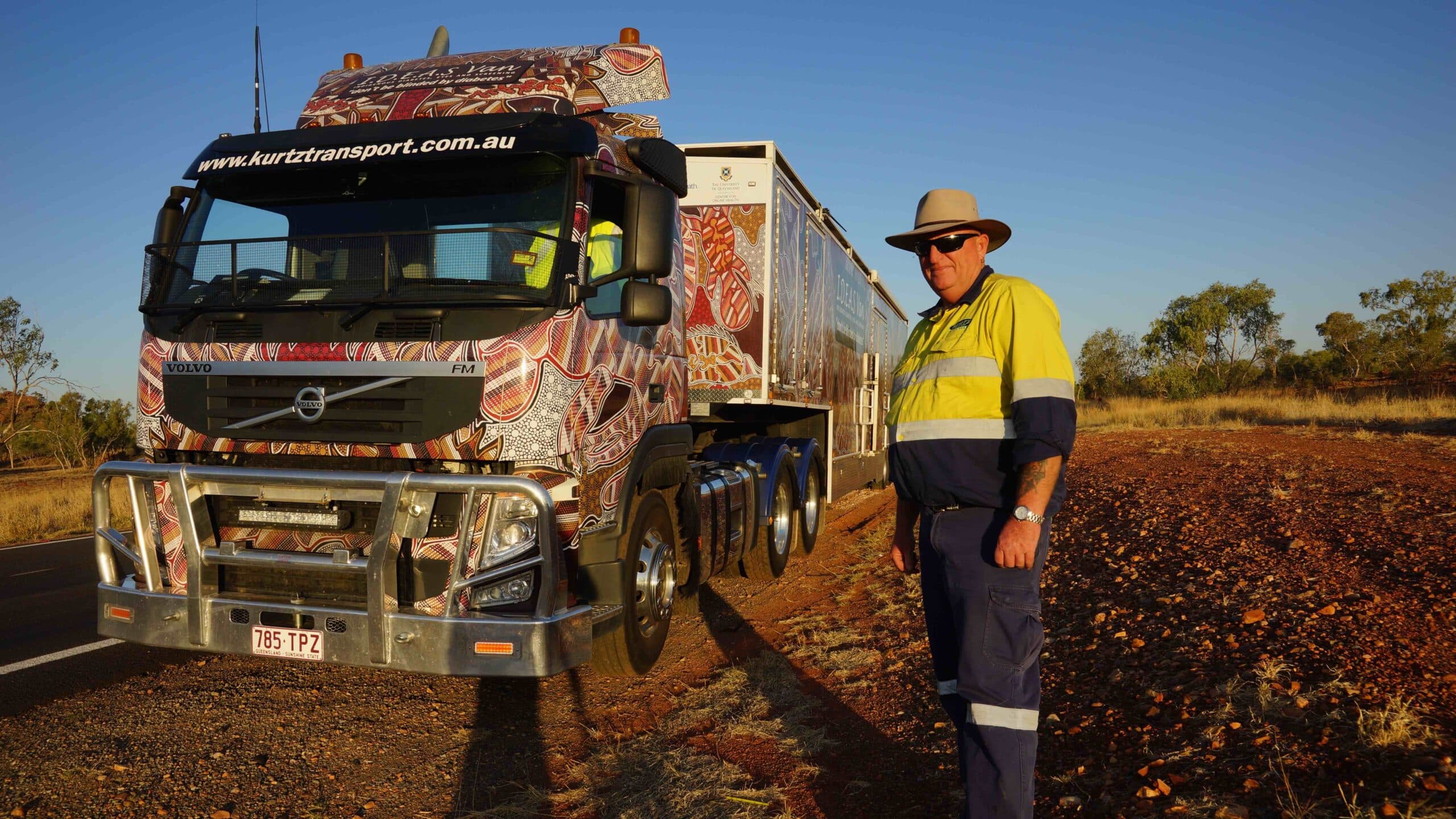 IDEAS Van driver Mark Morrissey on the road to Mr Isa, Queensland.