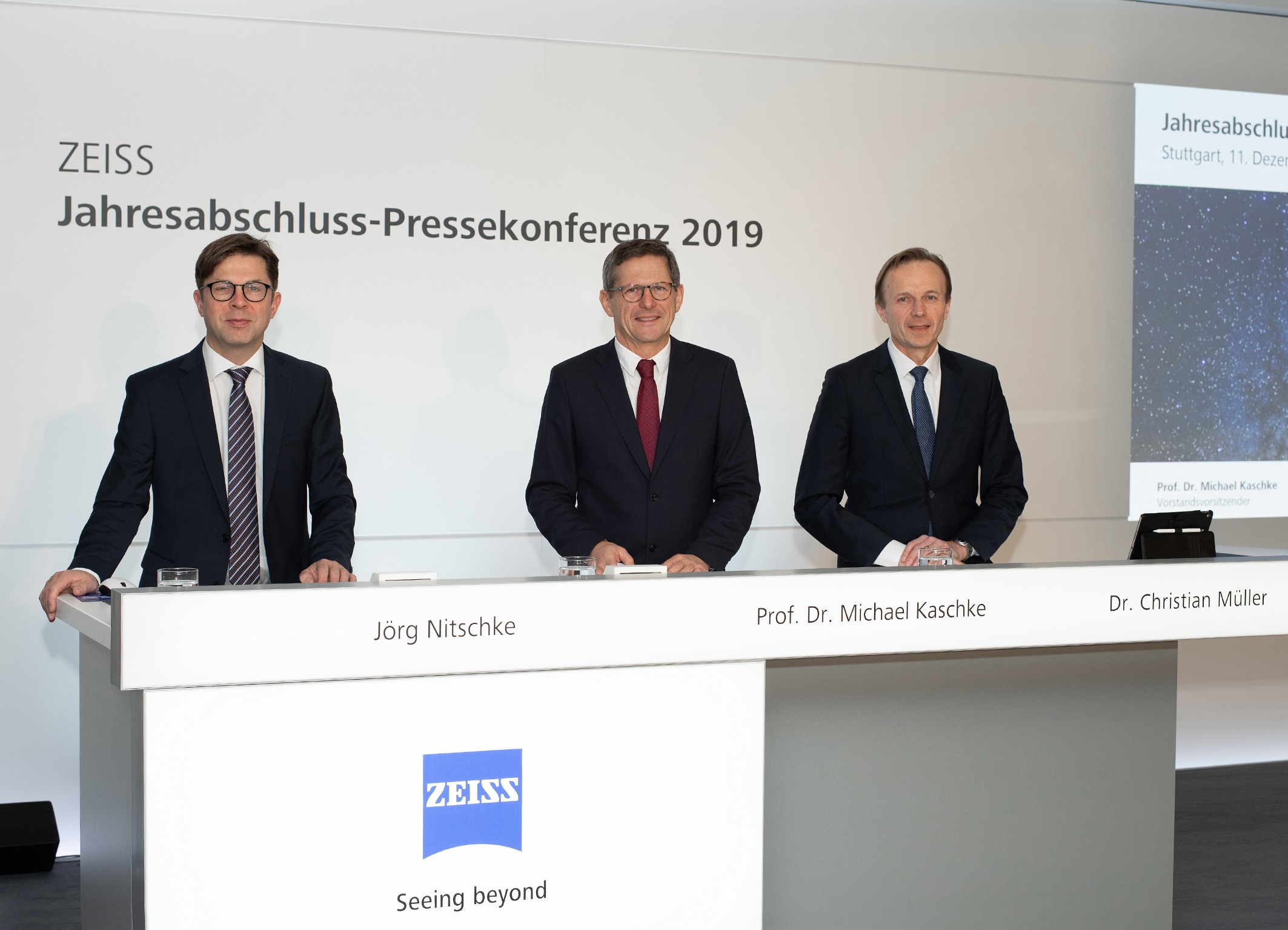 (From left): Group Press Spokesman Mr Jörg Nitschke, CEO Dr Michael Kaschke and CFO Dr Christian Müller