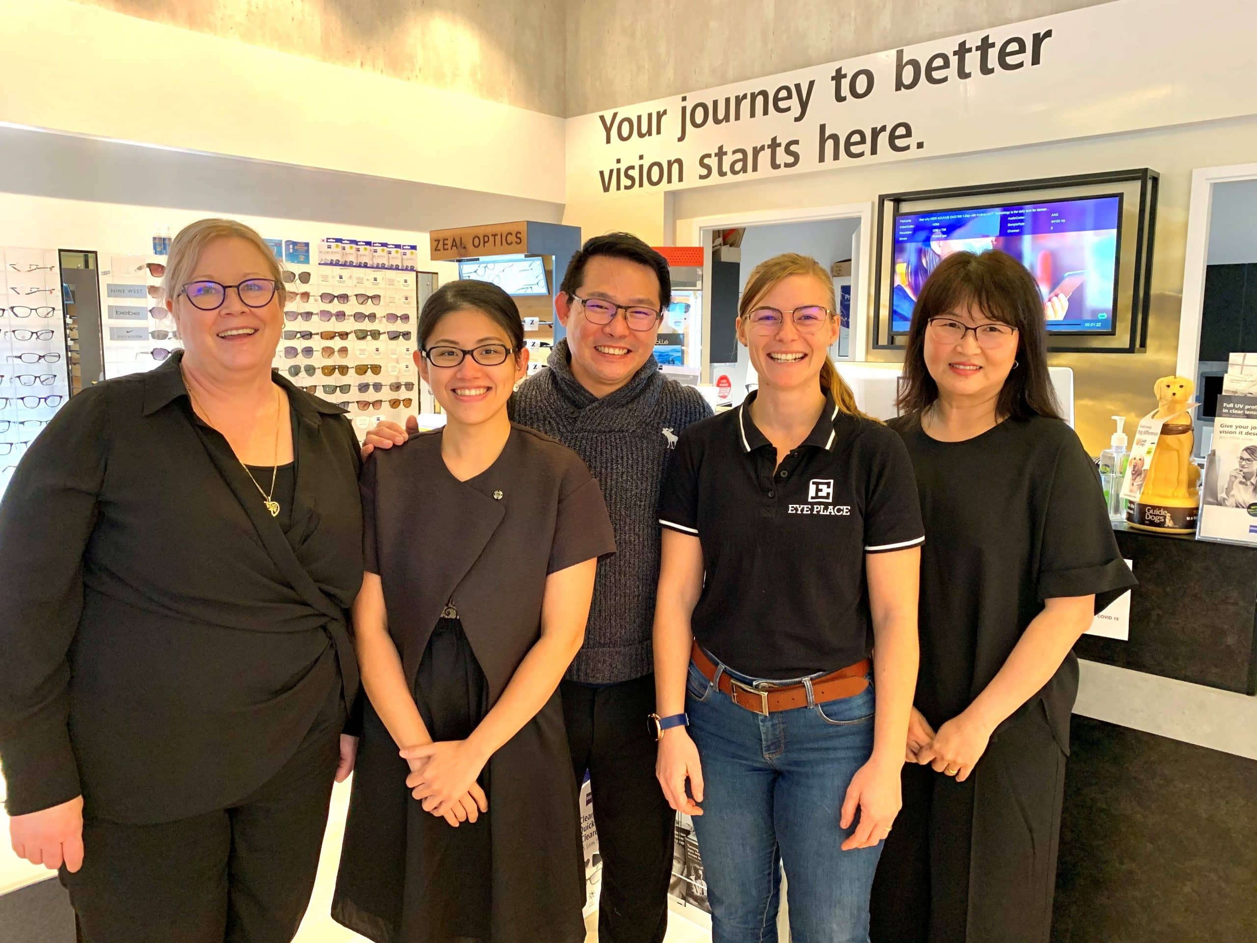 Optometrist and practice owner Ms Stephanie Yeo (second from left) with her team at the E Eye Place in WA.