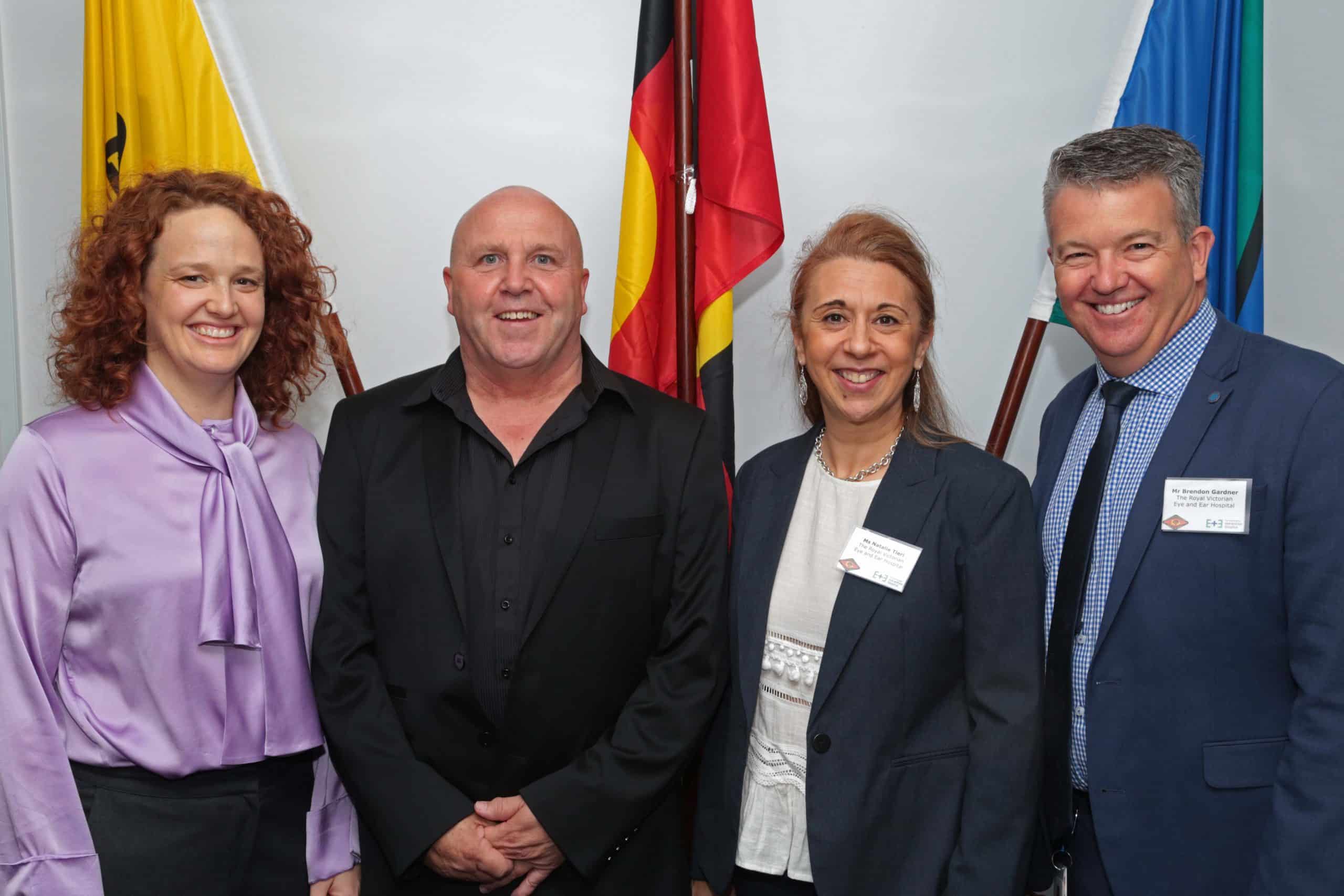 Left to right: RVEEH ophthalmologist Dr Rosie Dawkins, VAHS general manager of operations Mr Gavin Brown, RVEEH Aboriginal health liaison officer Ms Natalie Tieri and RVEEH CEO Mr Brendon Gardner.