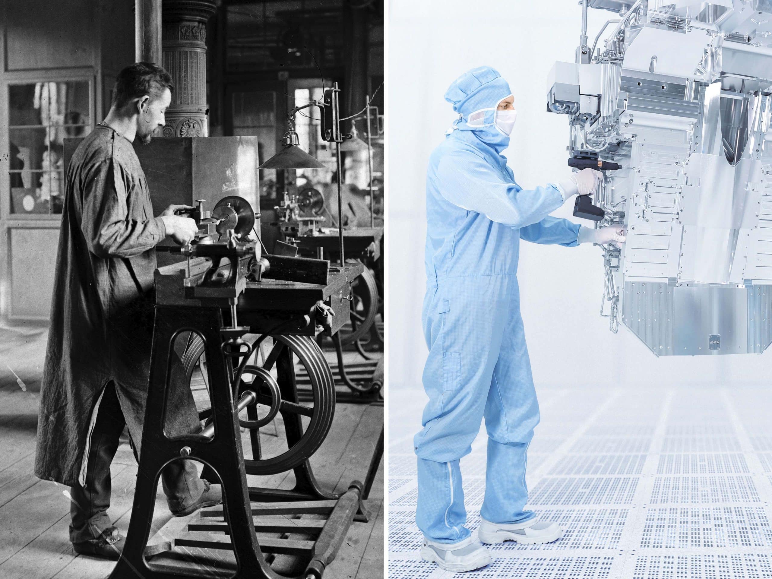 Starting with the humble optician's lathe in 1900 (left), to achieving a breakthrough in extreme ultraviolet lithography for chip production, Zeiss has a rich history across many sectors.