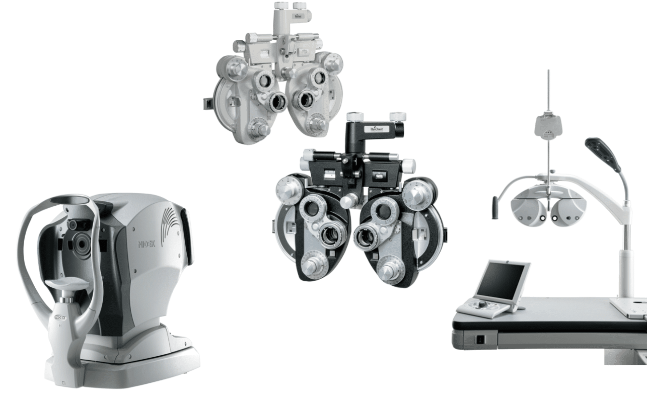 L-R: The Nidek Tonoref III, Reichert Phoropters and Nidek RT-6100 Intelligent Refractor.
